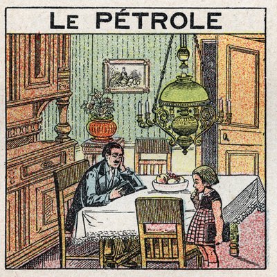 Fuentes de luz: uso de la lámpara de aceite. Ilustración anónima de 1925. Colección privada. de Anonymous Anonymous