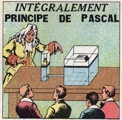 Equilibrio líquido: principio de Blaise Pascal (1623-1662). Ilustración anónima de 1925. Colección privada. de Anonymous Anonymous