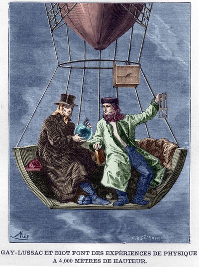 Louis-Joseph Gay-Lussac y Biot haciendo experimentos de física a 4,000 metros de altura - en "Album de la Ciencia; científicos ilustres; Grandes descubrimientos" 1896 de Anonymous Anonymous
