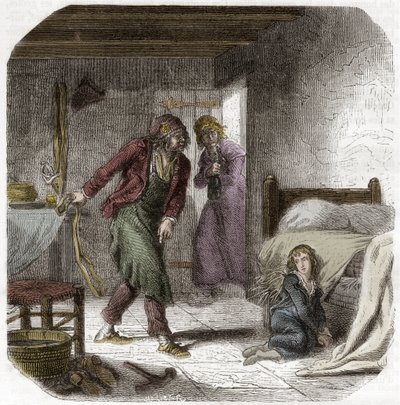 Luis XVII (1785-1795) en el Templo, con su carcelero el zapatero Antoine Simon - Grabado en “Histoire des Girondins” de Alphonse de Lamartine (1790-1869) 1865-1866 - Colección privada de Anonymous Anonymous