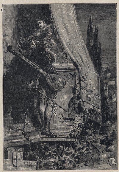 Lucrezia Borgia y Don Gaspare Aversa, conde de Procida - grabado de 