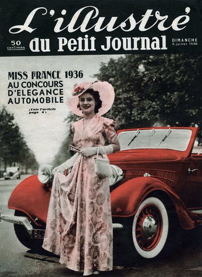 Lynne Lassal Miss Francia 1936 en el concurso de elegancia automovilística. Uno del diario 