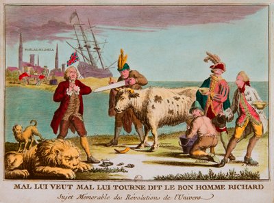 El mal quiere su mal, dijo el buen hombre Richard. Tema memorable de las revoluciones del universo. Caricatura contra Inglaterra. 1780, Colección Privada de Anonymous Anonymous
