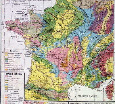 Mapa de Francia: Francia geológica - en “Atlas escolar” de Anonymous Anonymous