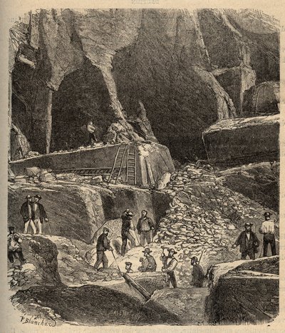 Canteras de mármol de Saint-Genies (Saint Genies) - Dordoña - grabado en “PATRIE” - DESCRIPCIÓN PINTUREQUIREQUE DE LA FRANCIA EN 6 VOLÚMENES POR LUCIEN HUARD - finales del siglo XIX de Anonymous Anonymous