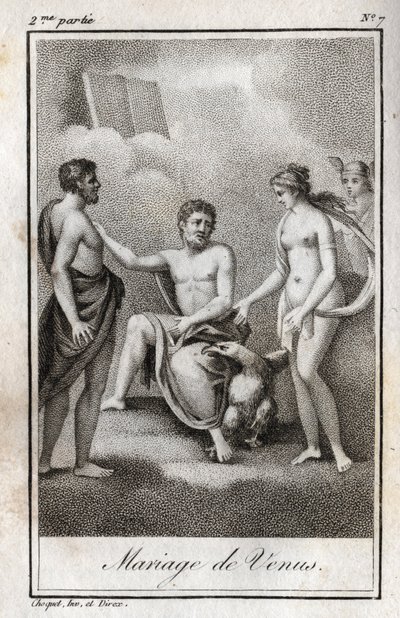 Matrimonio entre Marte y Venus. Grabado de 1819 en "Lettres a Emilie sur la mythologie" de Charles Albert Demoustier (1760-1801). Colección privada. de Anonymous Anonymous