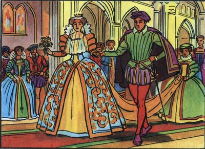 Matrimonio de María I de Escocia (1542-1587) y Francisco II (1544-1560) en 1558. Ilustración anónima en 