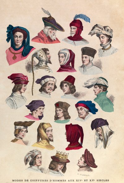 Peinados masculinos en los siglos XIV y XV en París: Sombreros y tocados masculinos de Anonymous Anonymous