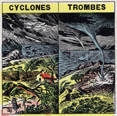 Meteorología: ciclones y trombas (tornados). Ilustración anónima de 1925. Colección privada. de Anonymous Anonymous