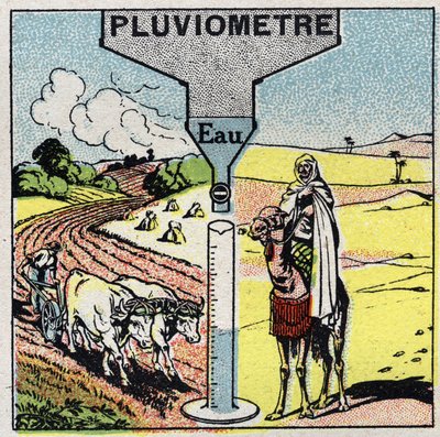 Meteorología: influencia de la lluvia en el clima, uso de la lluvia. Ilustración anónima de 1925. Colección privada. de Anonymous Anonymous