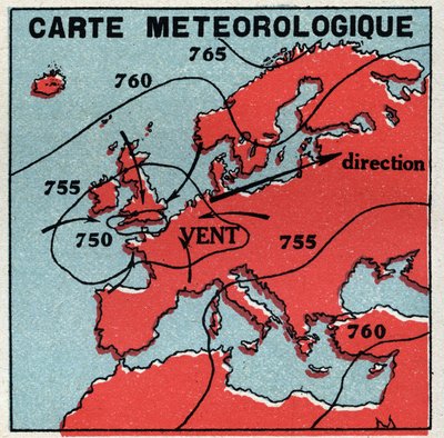 Meteorología: mapa meteorológico. Ilustración anónima de 1925. Colección privada. de Anonymous Anonymous