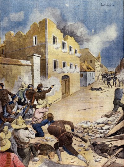 Revolución Mexicana: marines estadounidenses luchando en Vera-Cruz, abril 1914. Ilustración en L