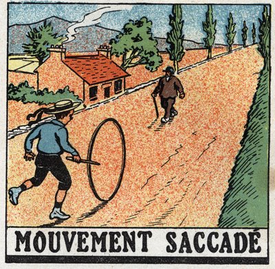 Movimientos: movimiento brusco. Un niño jugando con un aro. Ilustración anónima de 1925. Colección privada. de Anonymous Anonymous