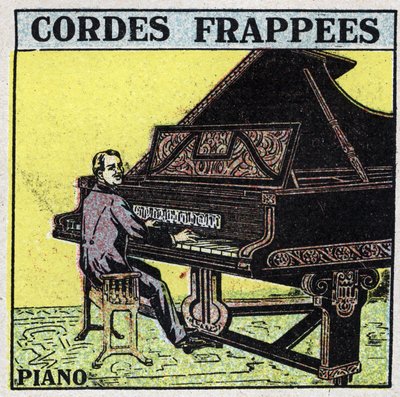 Instrumentos musicales: instrumentos de cuerda percutida. Un pianista. Ilustración anónima de 1925. Colección privada de Anonymous Anonymous