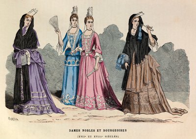 Trajes de damas nobles y burguesas en los siglos XVII y XVIII - Dama noble siglo XVII de Anonymous Anonymous