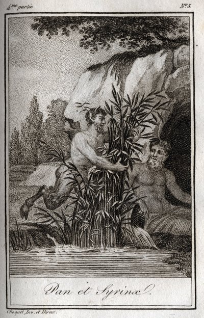 Pan y la ninfa Syrinx transformada en juncos (Pan y Ninfa Syrinx). Grabado de 1819 en “Cartas a Emilie sobre la mitología” de Charles Albert Demoustier (1760-1801). Colección privada. de Anonymous Anonymous