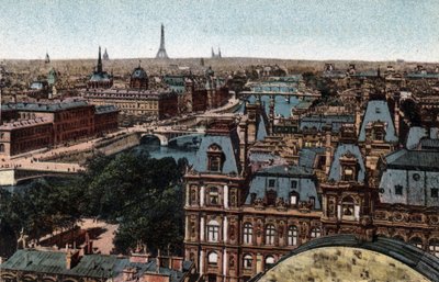 París: panorama de los Ocho Puentes sobre el Sena con la Torre Eiffel al fondo. Fotografía de 1920 en 