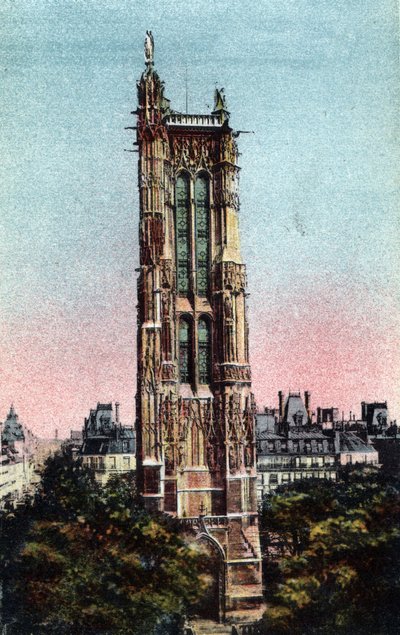París: la Torre Saint Jacques (Saint-Jacques) realizada en 1523. Fotografía de 1920 en 