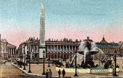 París: vista de la Place de la Concorde con las fuentes y el Obelisco. Fotografía de 1920 en el 