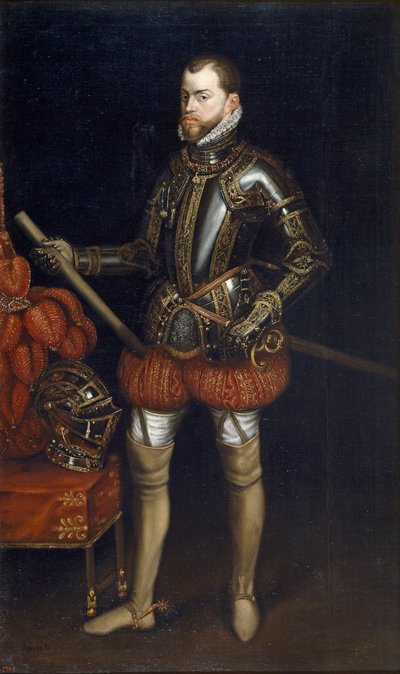 Retrato de Felipe II en armadura de la batalla de San Quintín de Anonymous Anonymous