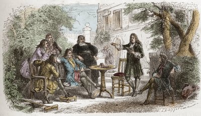 Pierre Corneille (1606-1684) - Corneille leyendo a Luis XIV - grabado de "L