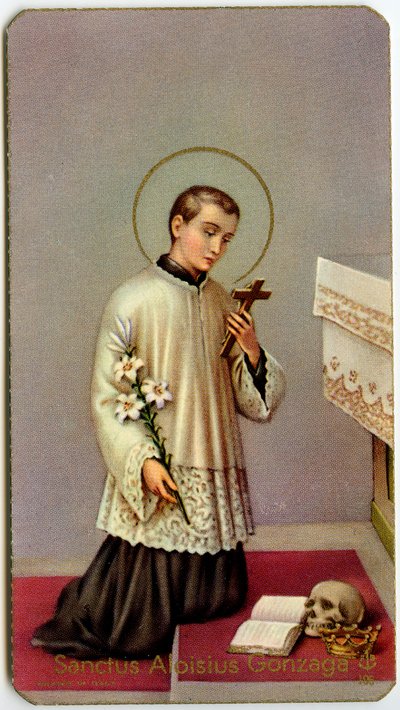 Imagen piadosa: Luis Gonzaga adorando la cruz (impresión) de Anonymous Anonymous