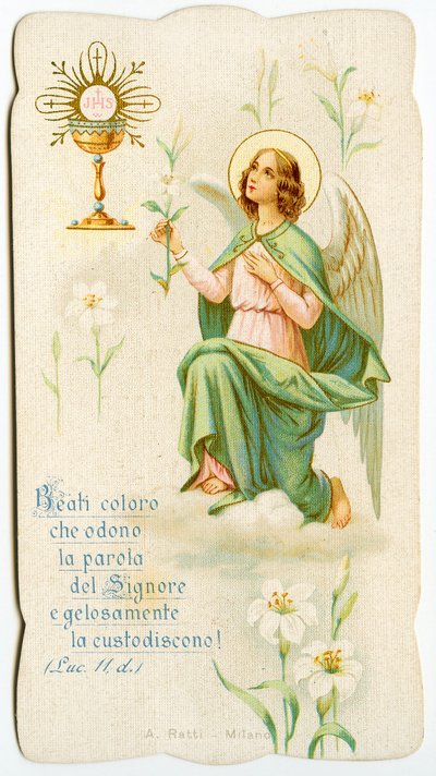 Imagen piadosa: Un ángel sosteniendo un lirio (grabado) de Anonymous Anonymous