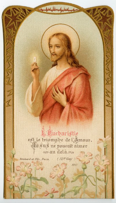 Imagen piadosa: Eucaristía, Jesús sostiene el pan sacramental de Anonymous Anonymous