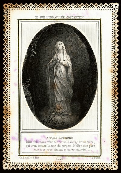 Imagen piadosa: "Notre Dame de Lourdes". Tarjeta dentada. Colección privada de Anonymous Anonymous