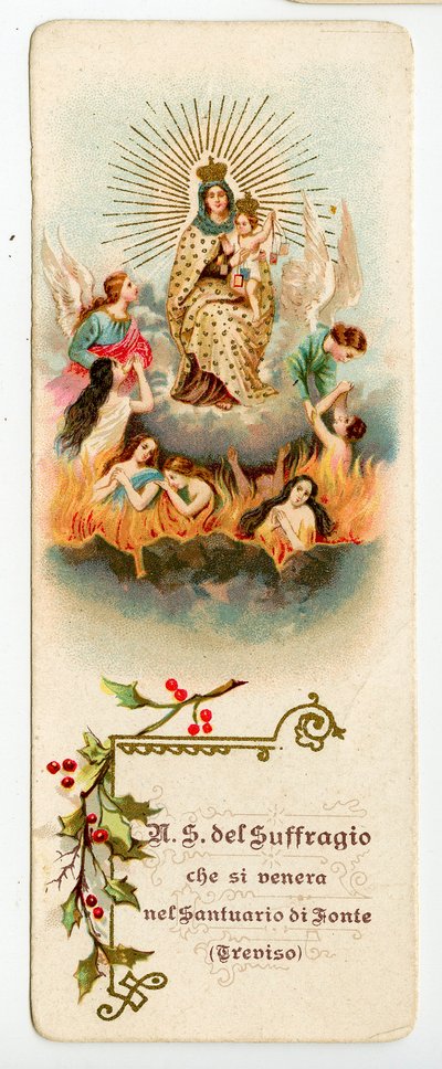 Imagen piadosa: Nuestra Señora del Sufragio. La virgen en el purgatorio para salvar almas (cromolitografía) de Anonymous Anonymous