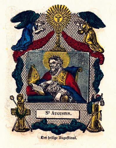 Imagen piadosa: San Agustín (Agustín de Hipona (354 - 430), obispo y doctor de la Iglesia, autor de la Regla de San Agustín y Confesiones). Grabado del siglo XIX colección privada de Anonymous Anonymous