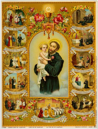 Imagen piadosa: San Cayetano, Gaetano dei Conti di Tiene fundador de los Teatinos (cromolitografía) de Anonymous Anonymous