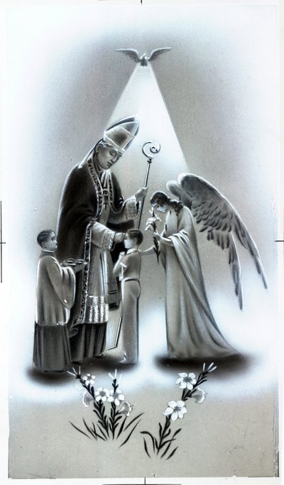 Imagen piadosa: la profesión de fe, etapa de la educación religiosa cristiana. Tarjeta de Colección Privada de Anonymous Anonymous