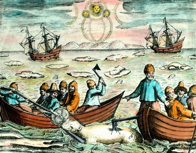 Escena de caza de osos polares en Canadá. Grabado del siglo XVIII. Colección privada de Anonymous Anonymous