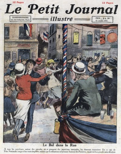 Bailes populares en las calles de París con motivo de la fiesta nacional del 14 de julio. Ilustración tomada de “Le petit journal illustrious” del 17/07/1921. Colección privada de Anonymous Anonymous