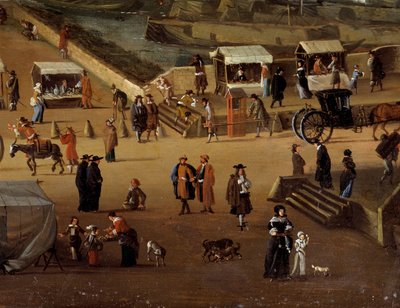 Sillas de portero y comercio en el Pont Neuf en París en el siglo XVII (detalle) de Anonymous Anonymous