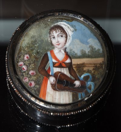""Retrato de una joven con zanfona"" Aquarelle anónimo hacia 1800 Colección privada de Anonymous Anonymous