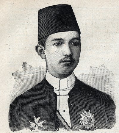 Retrato de Abbas II Pasha (1874-1944), Vice Rey de Egipto. Grabado en 