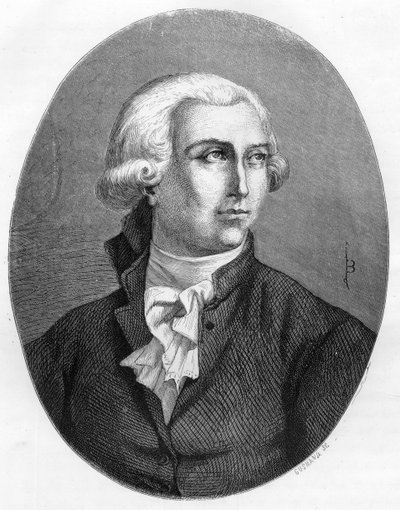 Retrato de Antoine Laurent Lavoisier (1743-1794), químico francés - Grabado de 1863 en "El Libro Rojo - Historia del Cadalso en Francia" por Dupray de La Maherie. Colección privada de Anonymous Anonymous