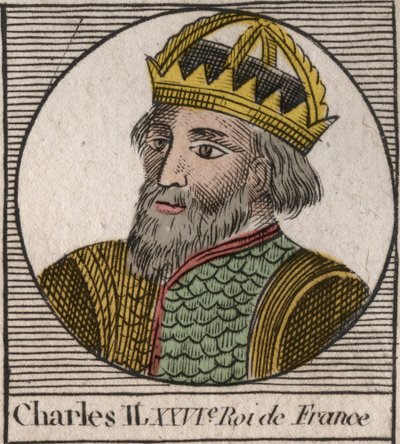 Retrato de Carlos II el Calvo (823-877), Rey de Francia - Carlos II (823-877) el Calvo - grabado de 