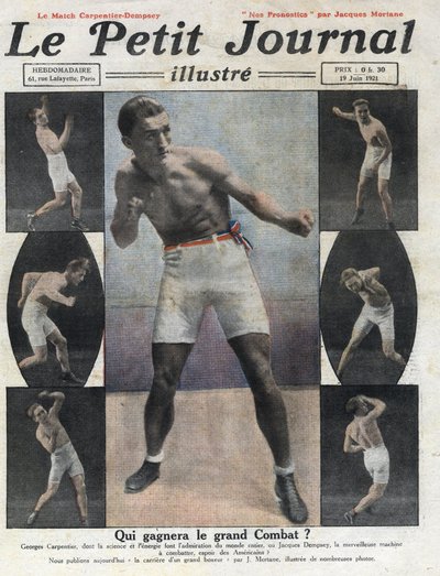 Retrato del boxeador francés Georges Carpentier que luchará contra el boxeador estadounidense Jack Dempsey por el título de Campeón del Mundo. Ilustración tomada de “Le petit journal illustrious” del 19/06/1921. Colección privada de Anonymous Anonymous