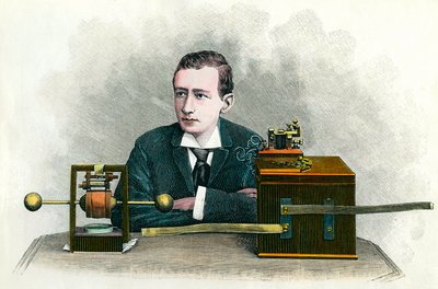 Retrato de Guglielmo Marconi (1874-1937), físico italiano, inventor del telégrafo. Grabado alrededor de 1900. Colección privada de Anonymous Anonymous