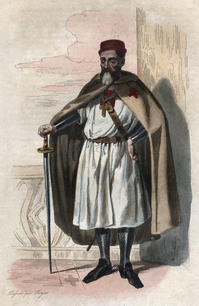 Retrato de Jacques de Molay (Jacques de Molay) (Molai) (1243-1314), Gran Maestre de los Caballeros Templarios. ilustración de “Le Plutarque Français” por Edmond Mennechet de Anonymous Anonymous