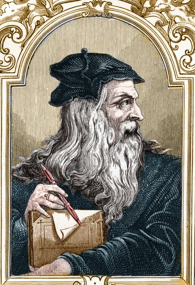 Retrato de Leonardo da Vinci (1452-1519). Grabado de 1859 en las galerías de Europa - Italia por Armengaud de Anonymous Anonymous