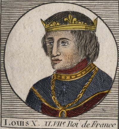 Retrato de Luis X el Obstinado (1289 - 1316), Rey de Francia - Luis X (1289-1316) el Obstinado, Rey de Francia y Navarra - grabado de “Instruction sur l