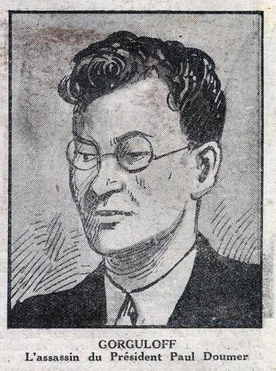 Retrato de Paul Gorgulov o Gorguloff (1895-1932), asesino del presidente francés Paul Doumer (1857-1932). Grabado en "L