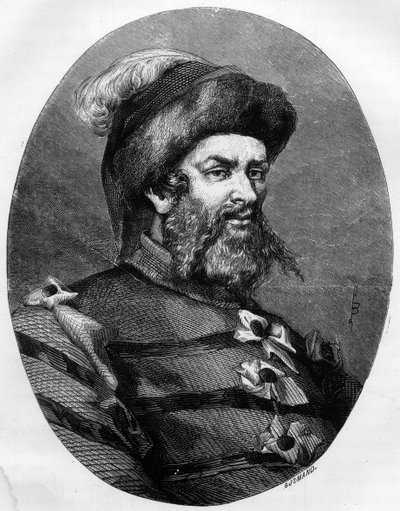 Retrato de Philippe Guillery (Guilleri) (1566-1608) bandido francés - Grabado por Leon Bailly de 1863 en “Le Livre Rouge - Histoire De L
