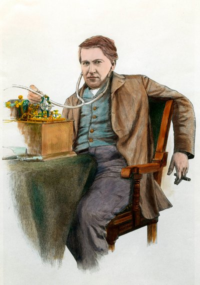 Retrato de Thomas Edison (1847-1931), físico estadounidense. Grabado alrededor de 1900. Colección privada de Anonymous Anonymous