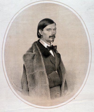 Retrato del director de orquesta, músico de contrabajo y compositor italiano Giovanni Bottesini. Dibujo. 1858 de Anonymous Anonymous