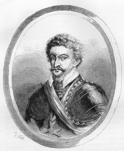 Retrato del mariscal Charles de Gontaut, Barón, luego Duque de Biron (1562-1602) - Grabado de 1863 en "Le Livre Rouge - Histoire De L